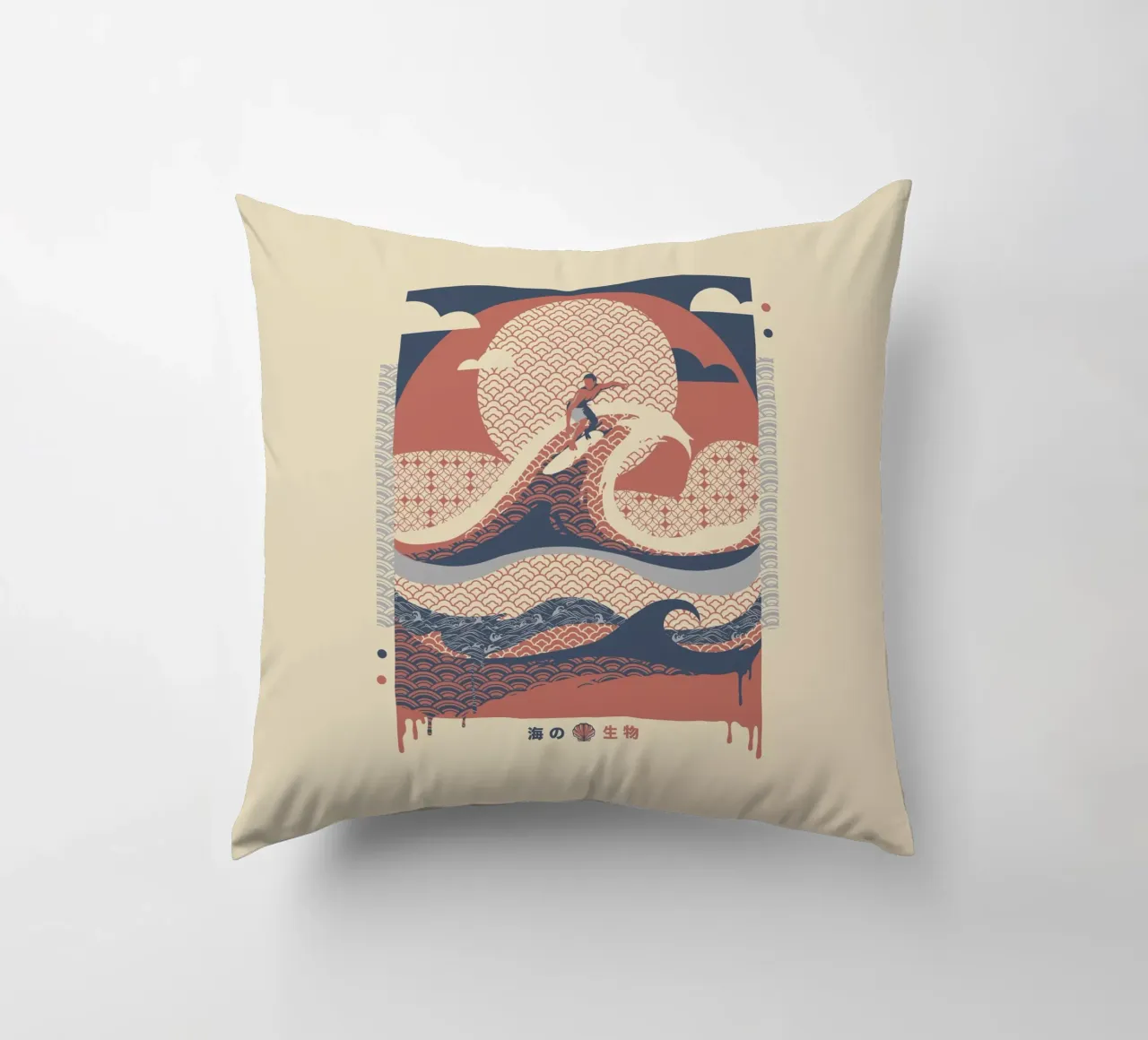 Surfer dans les vagues Vue minimale de la plage coussin de Tobe Fonseca