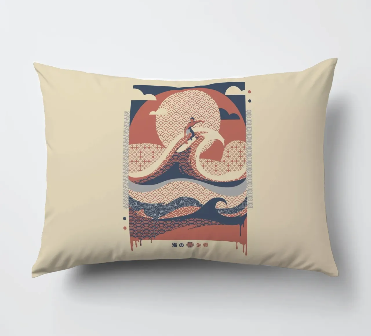 Surfer dans les vagues Vue minimale de la plage coussin de Tobe Fonseca