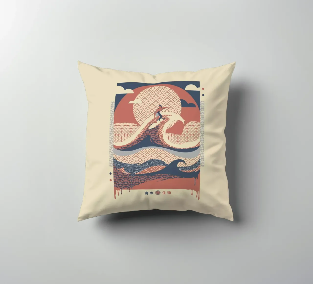 Surfer dans les vagues Vue minimale de la plage coussin de Tobe Fonseca