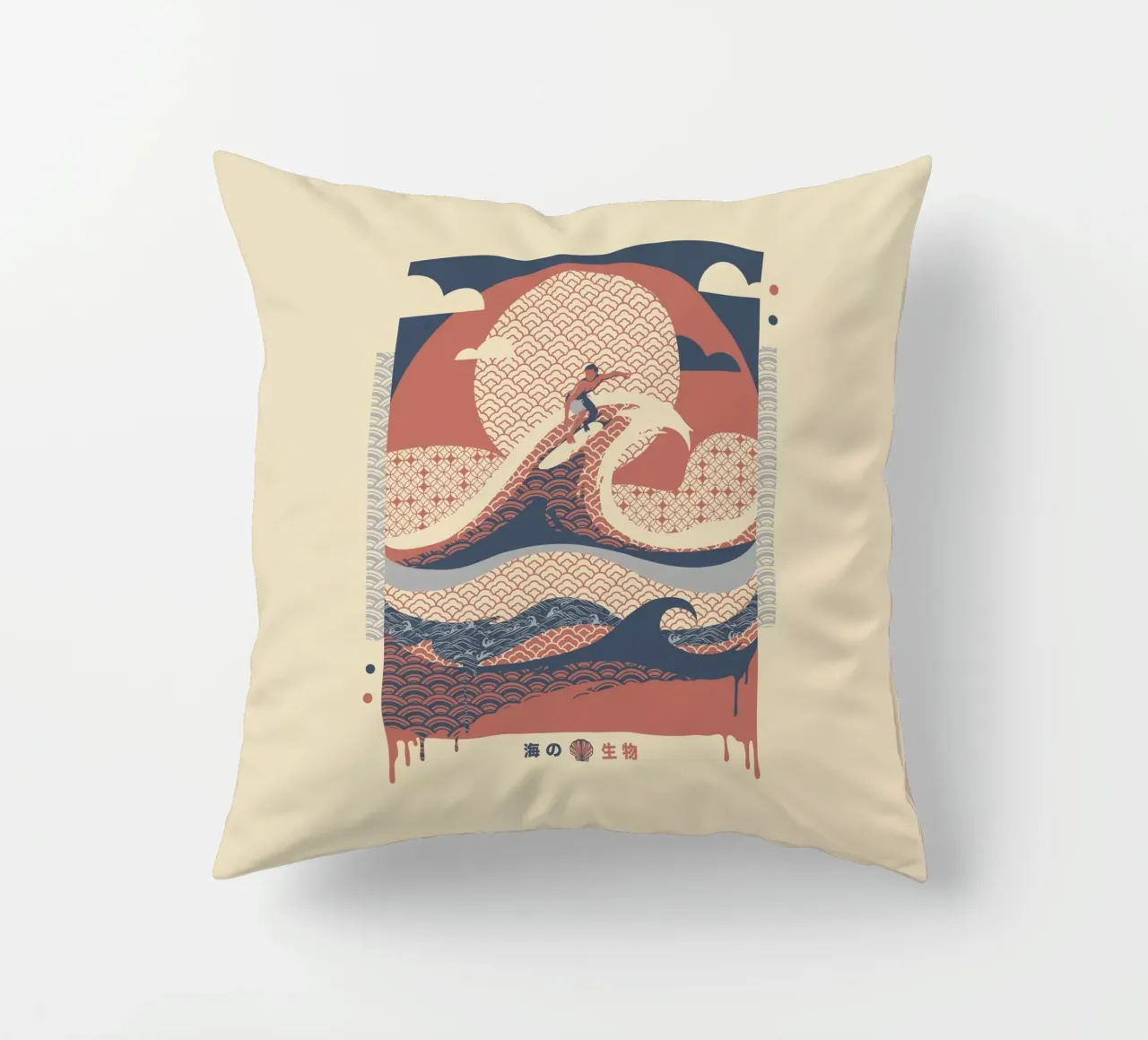 Surfer dans les vagues Vue minimale de la plage coussin de Tobe Fonseca