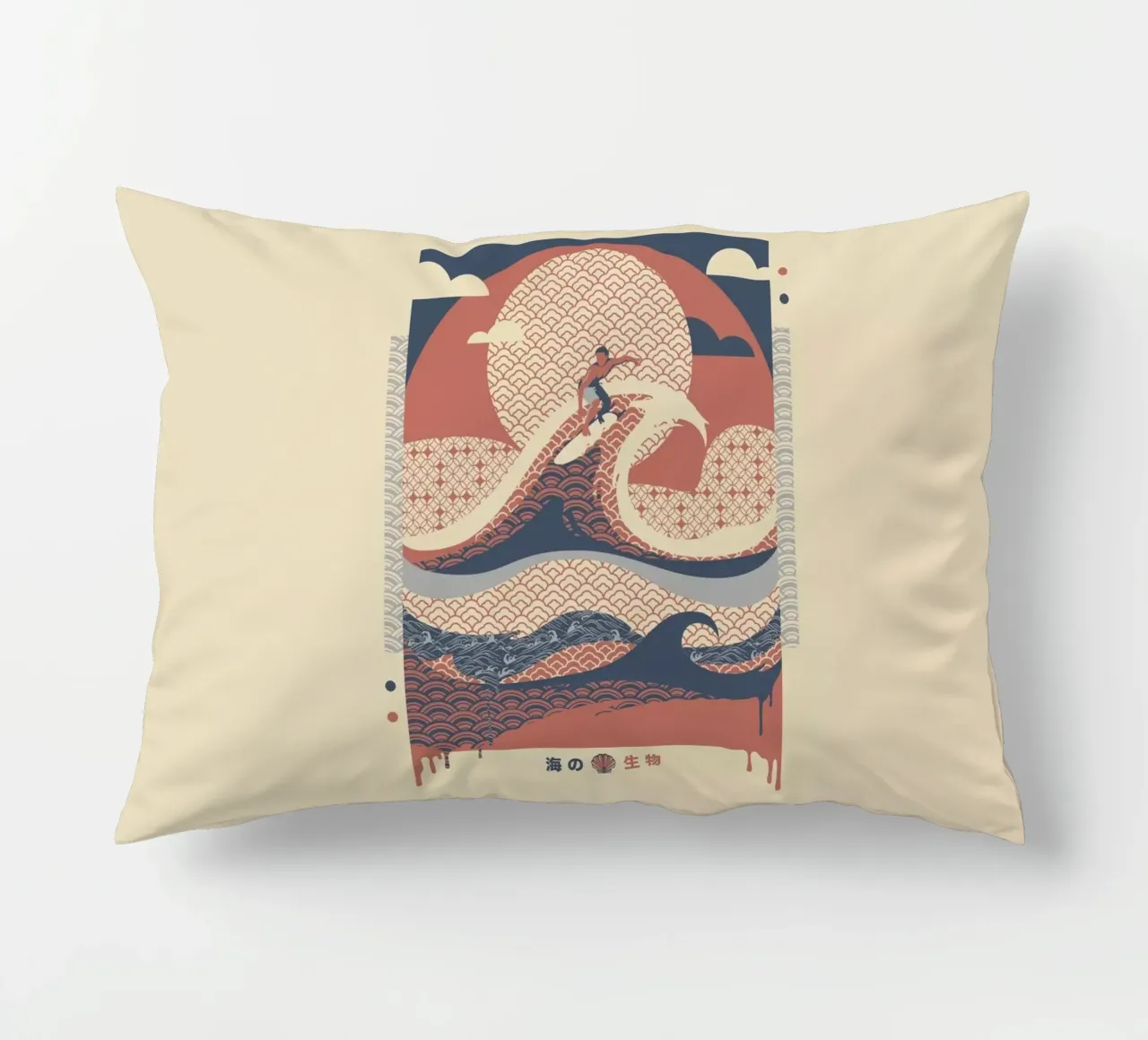 Surfer dans les vagues Vue minimale de la plage coussin de Tobe Fonseca