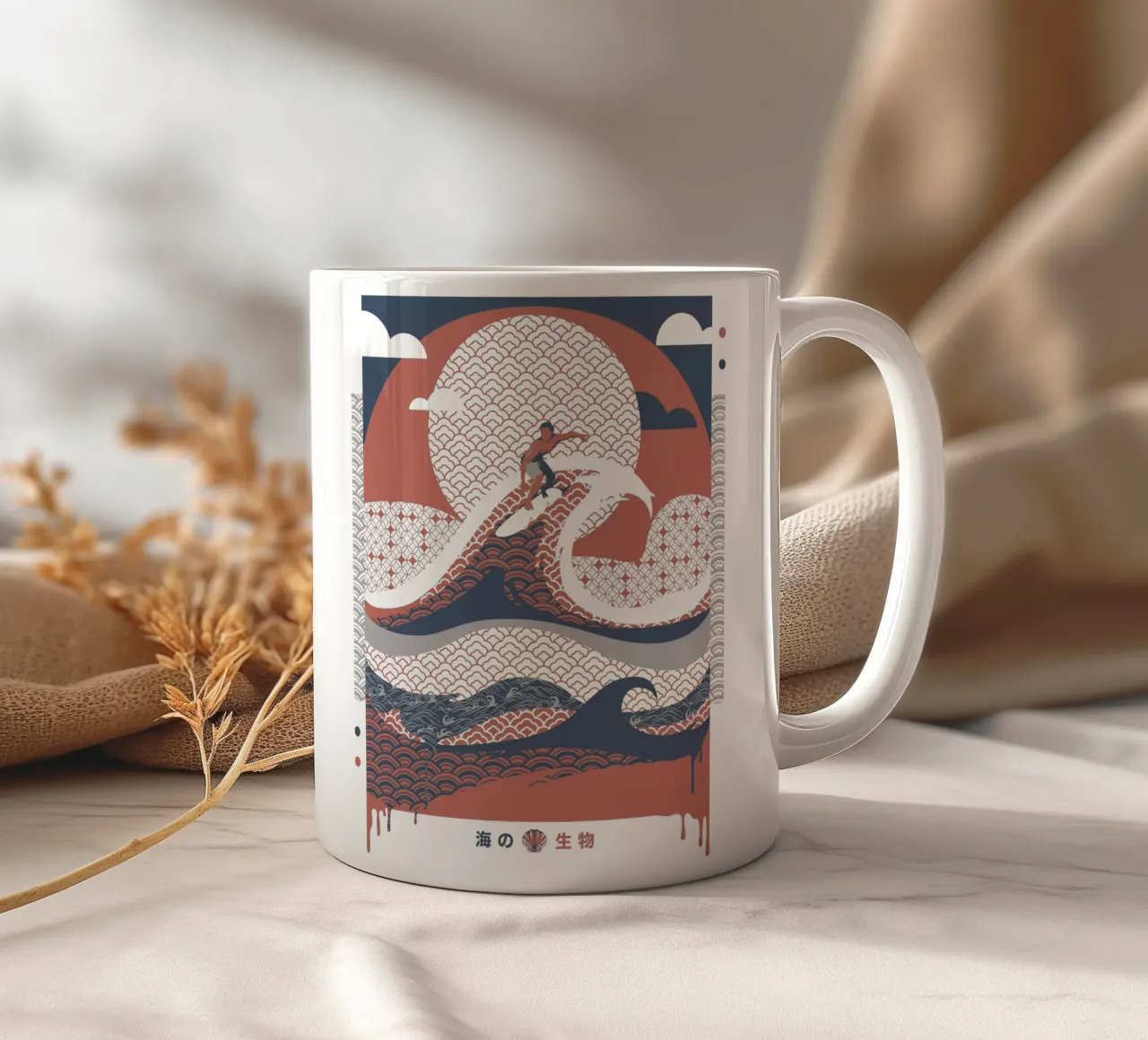 Surfer dans les vagues Vue minimale de la plage mug en céramique de Tobe Fonseca