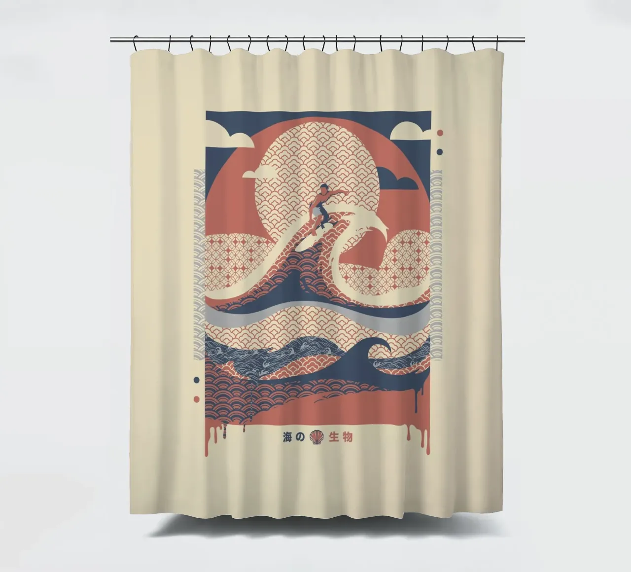 Surfer In The Waves Minimalist Beach View Duschvorhang von Tobe Fonseca