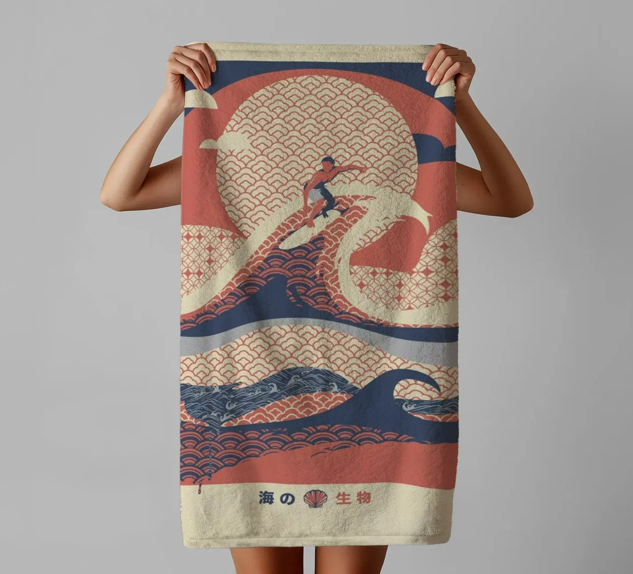 Surfer In The Waves Minimalist Beach View towel by Tobe Fonseca