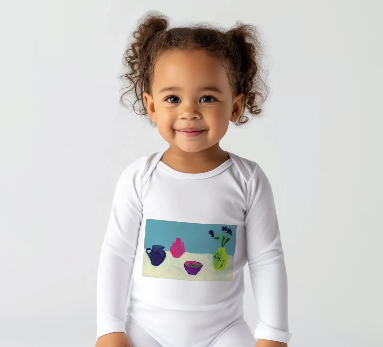 Still Life On Cream Table long-sleeve baby romper by Sonia Brittain