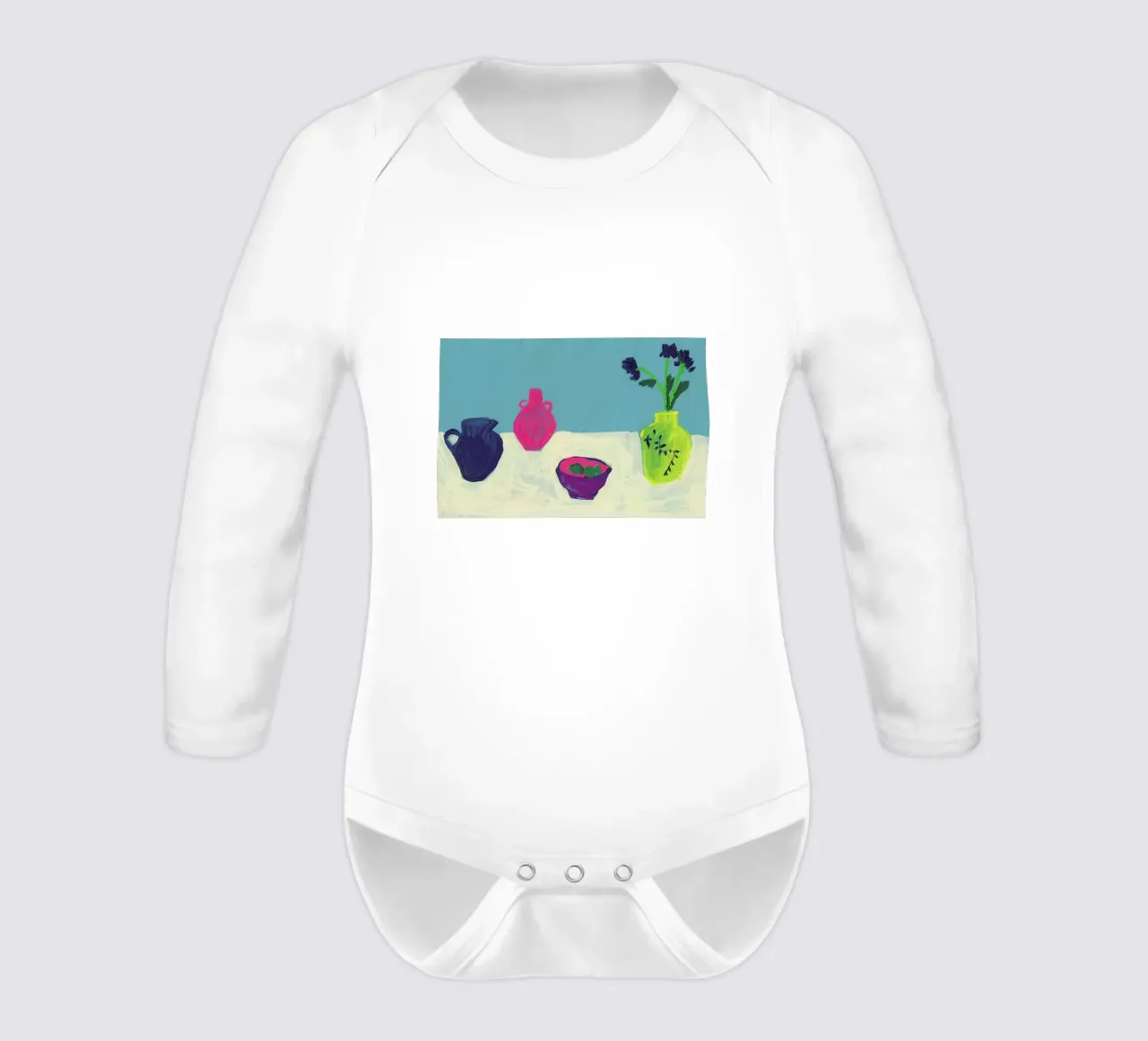 Still Life On Cream Table long-sleeve baby romper by Sonia Brittain
