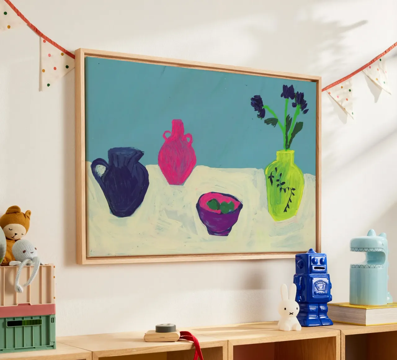 Still Life On Cream Table tela con Cornice a cassetta da Sonia Brittain