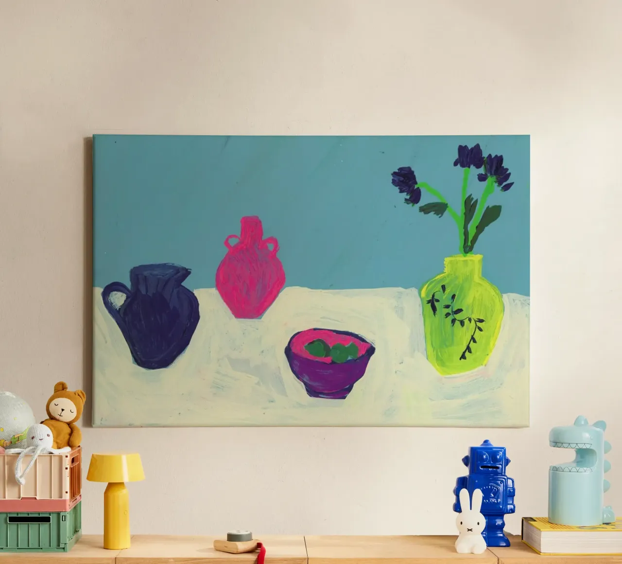 Still Life On Cream Table tela con Cornice a cassetta da Sonia Brittain