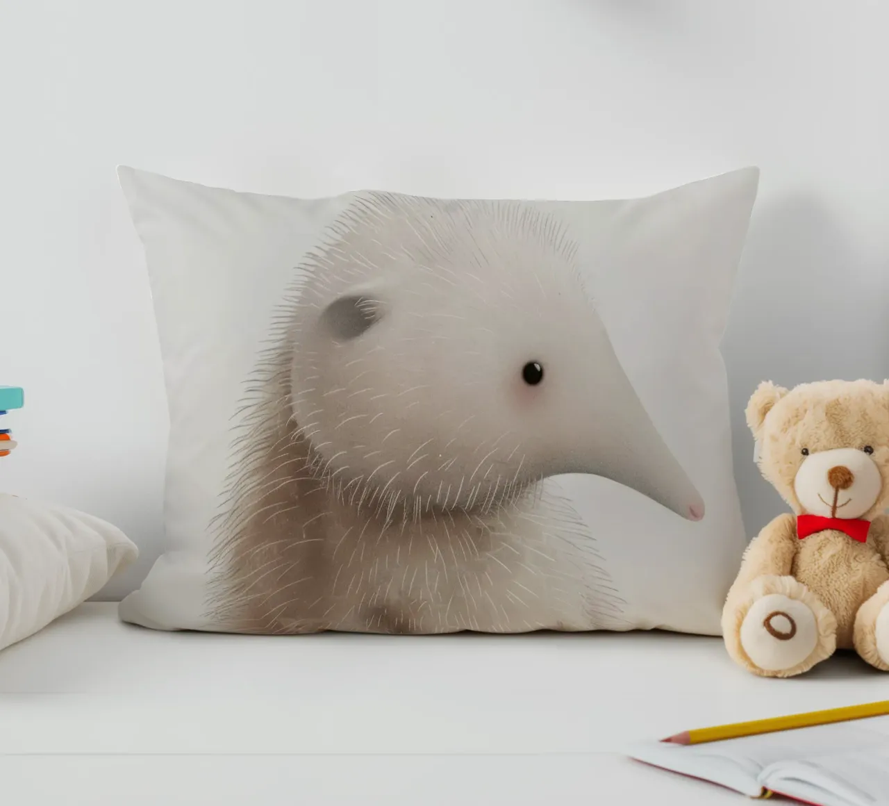 Illustration of a Furry hedgehog with a Proboscis decorative cushion by DesignDoodle