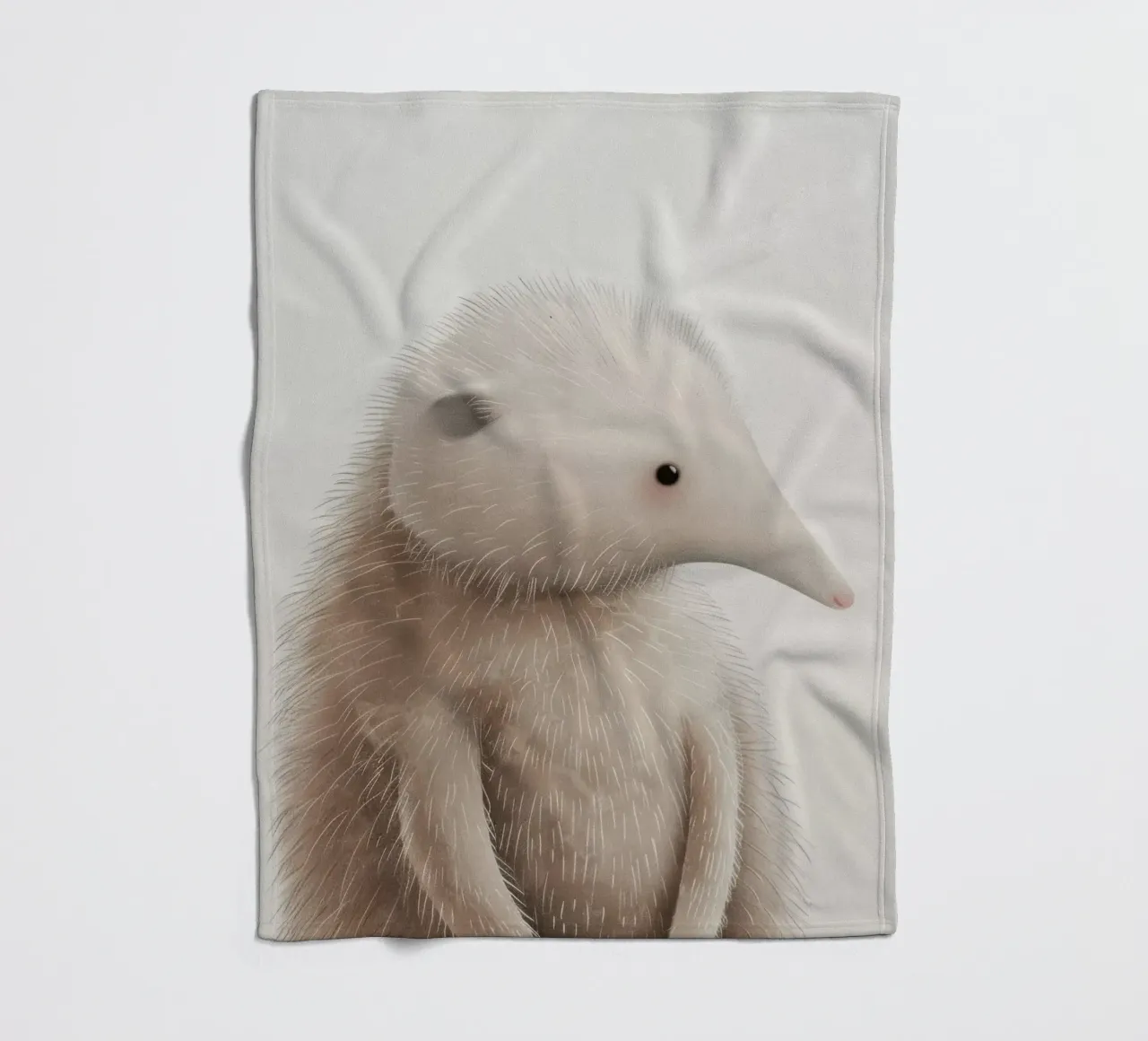 Illustration of a Furry hedgehog with a Proboscis fleece blanket by DesignDoodle