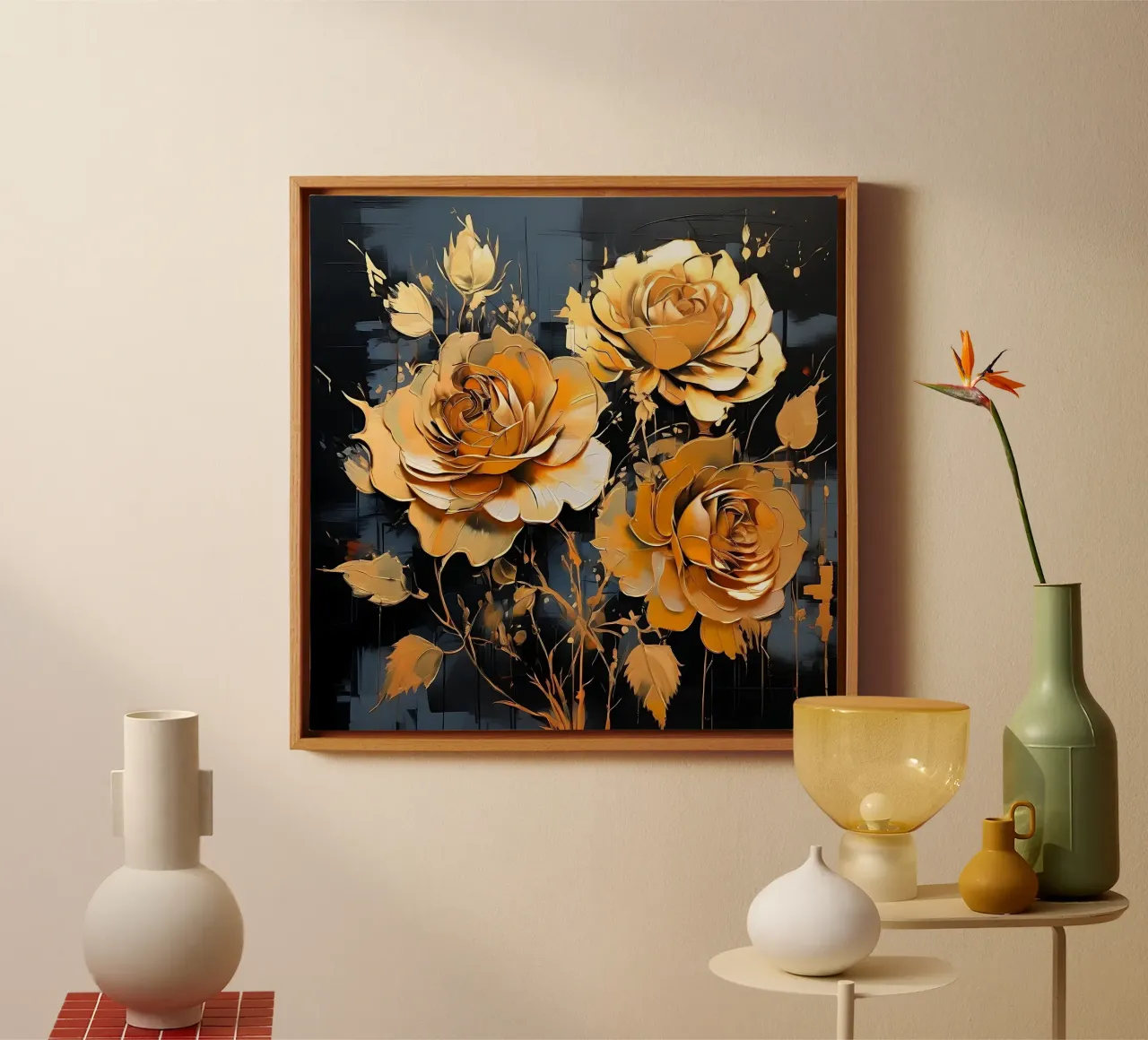 rozen_goud_zwart_2 canvas met Baklijst van Farb- und Blütenzauber by LK