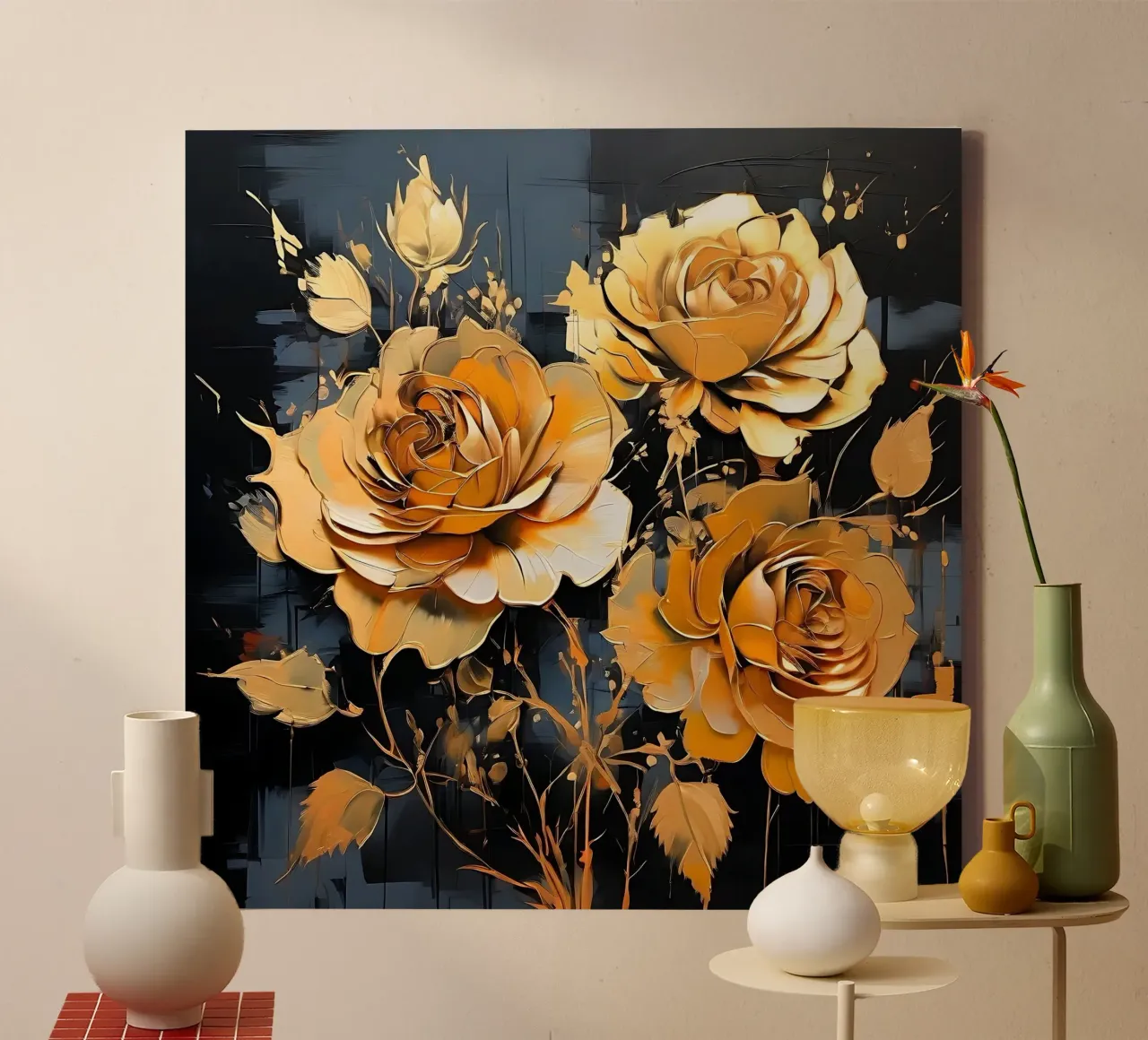 rozen_goud_zwart_2 canvas met Baklijst van Farb- und Blütenzauber by LK