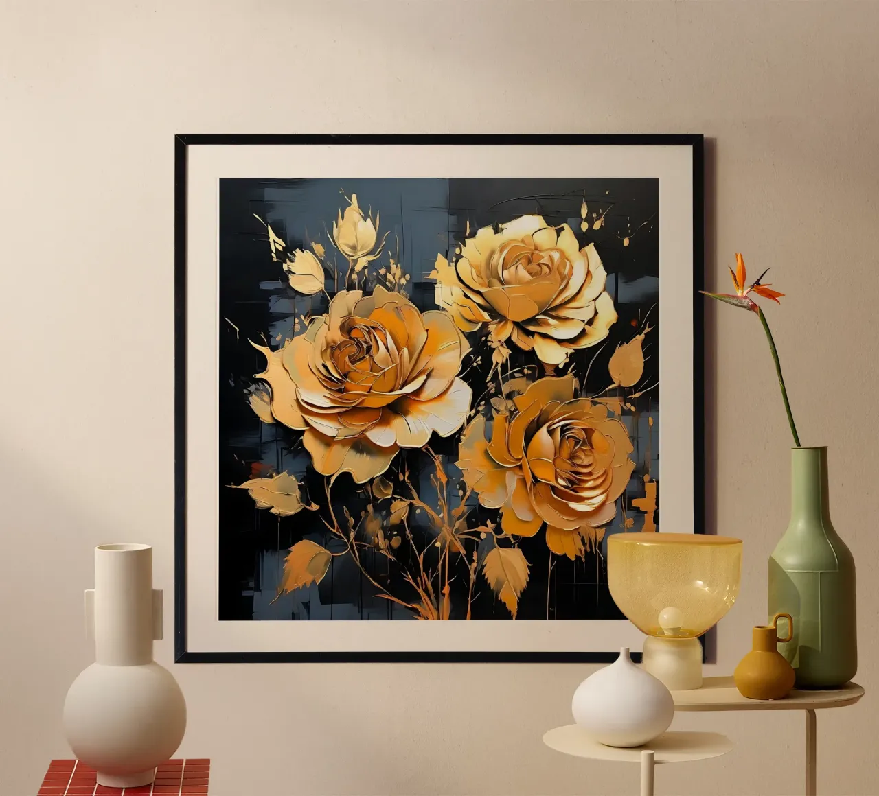 rose_oro_nero_2 poster con telaio in plastica da Farb- und Blütenzauber by LK