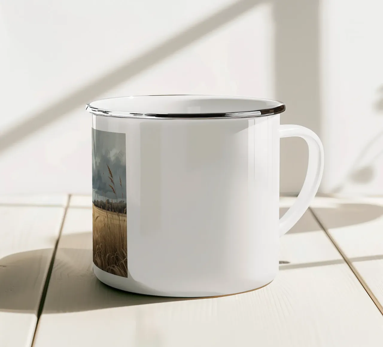 Campi dorati sotto cieli tempestosi tazza in smalto da Artistic-shop