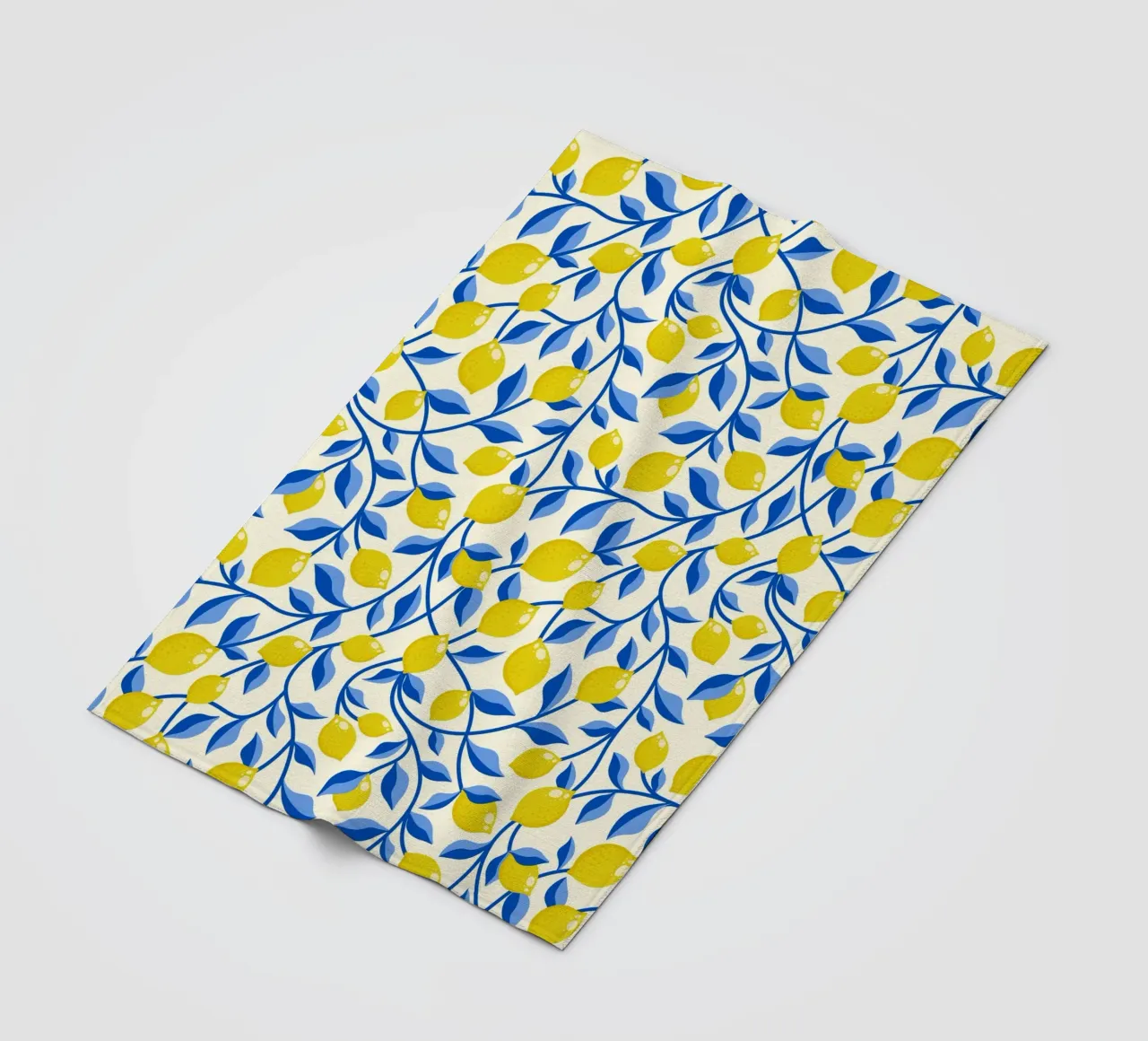 Limoni gialli e foglie blu su crema coperta in pile da CoelfenArt