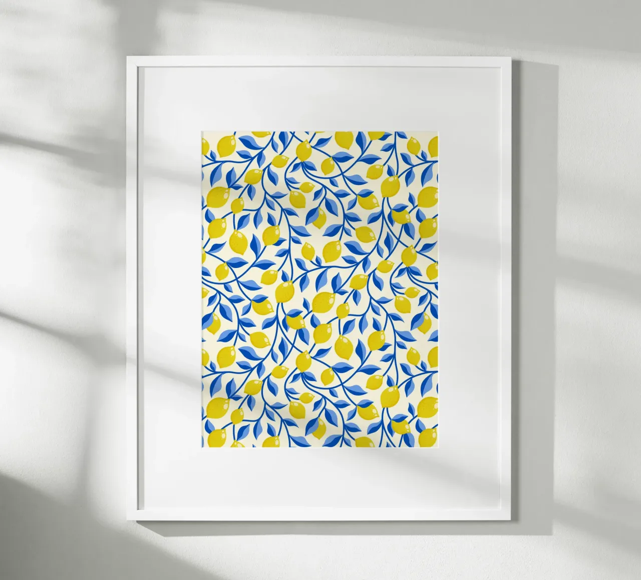 Limoni gialli e foglie blu su crema poster da CoelfenArt
