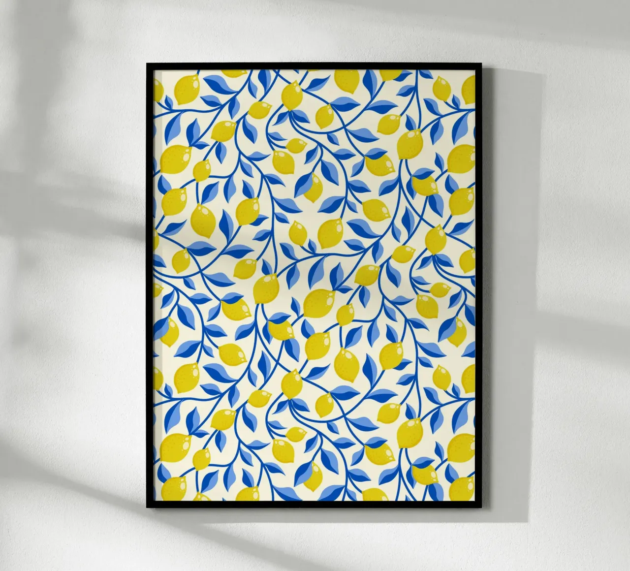 Limoni gialli e foglie blu su crema poster da CoelfenArt