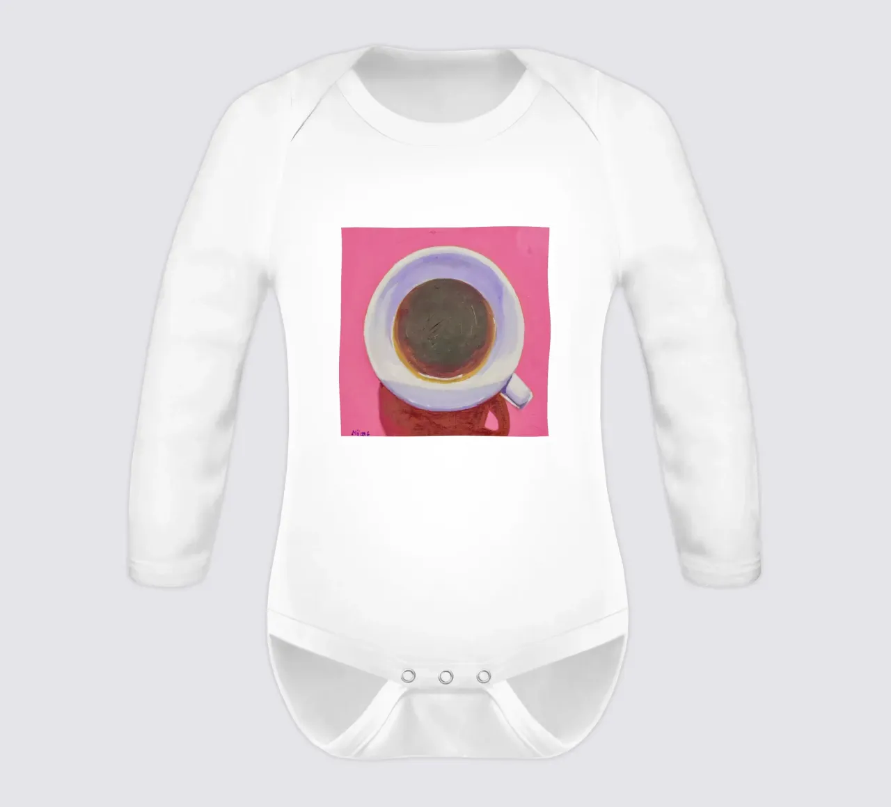 Coffee Brew long-sleeve baby romper by Miche Watkins