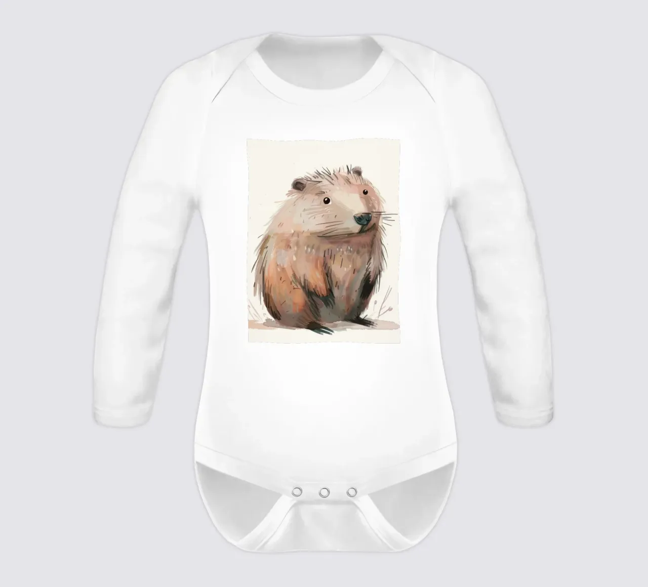 Illustration of a cute Marmot long-sleeve baby romper by DesignDoodle