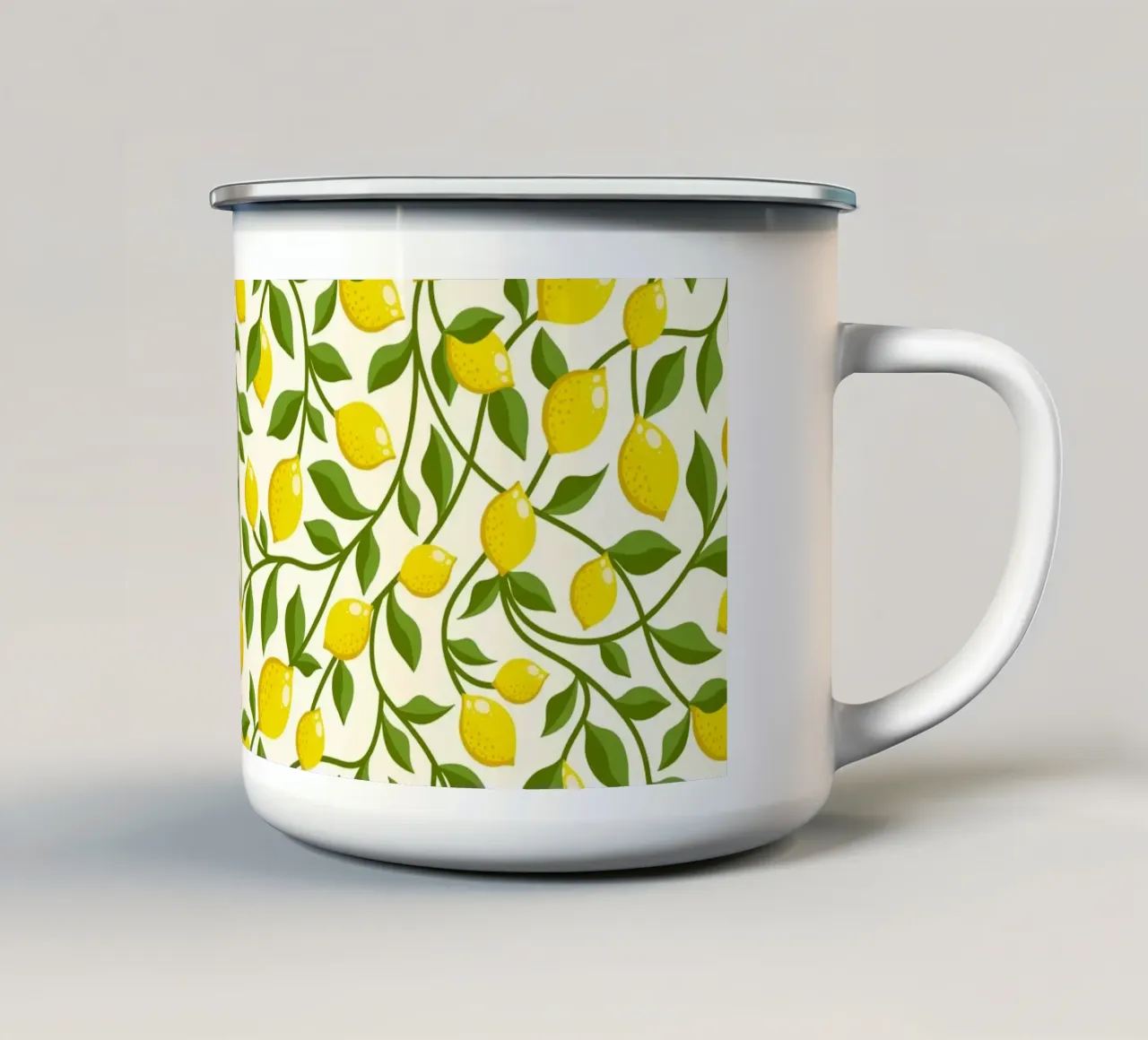 Limoni gialli e foglie verdi su crema tazza in smalto da CoelfenArt