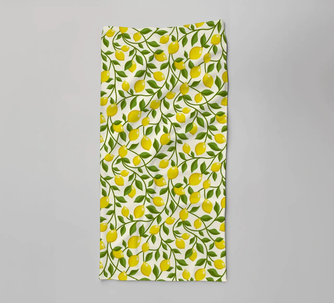 Yellow Lemons and Green trailing Leaves on Cream towel by CoelfenArt