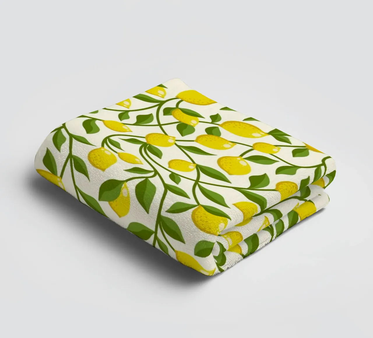 Yellow Lemons and Green trailing Leaves on Cream towel by CoelfenArt
