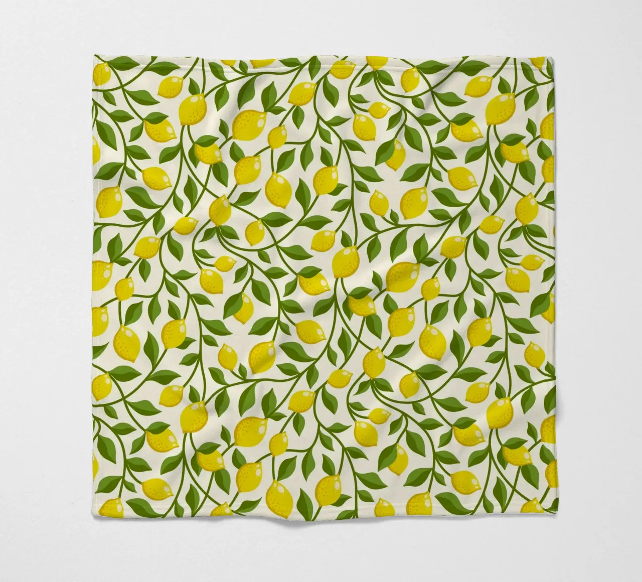 Yellow Lemons and Green trailing Leaves on Cream fleece blanket by CoelfenArt