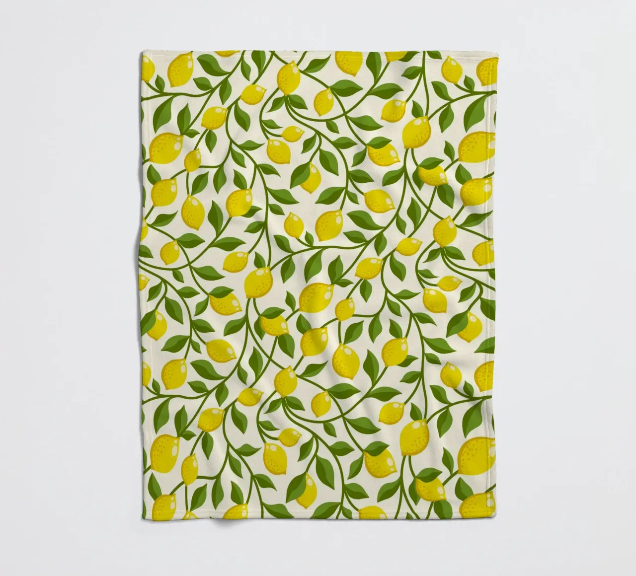 Yellow Lemons and Green trailing Leaves on Cream fleece blanket by CoelfenArt