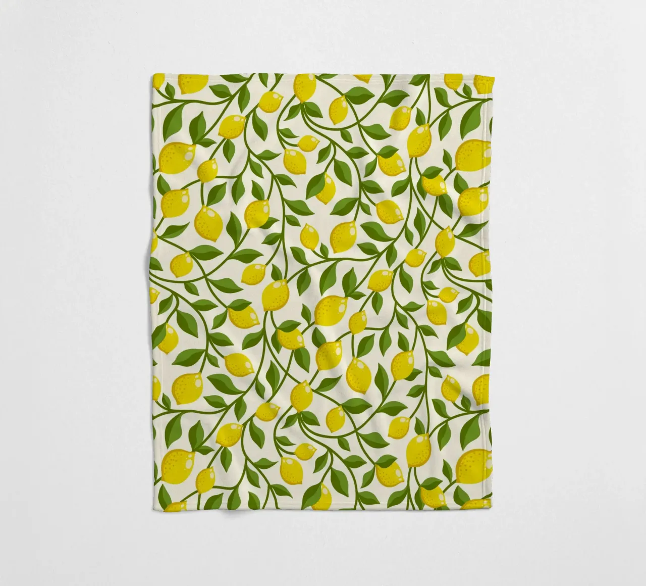 Yellow Lemons and Green trailing Leaves on Cream fleece blanket by CoelfenArt