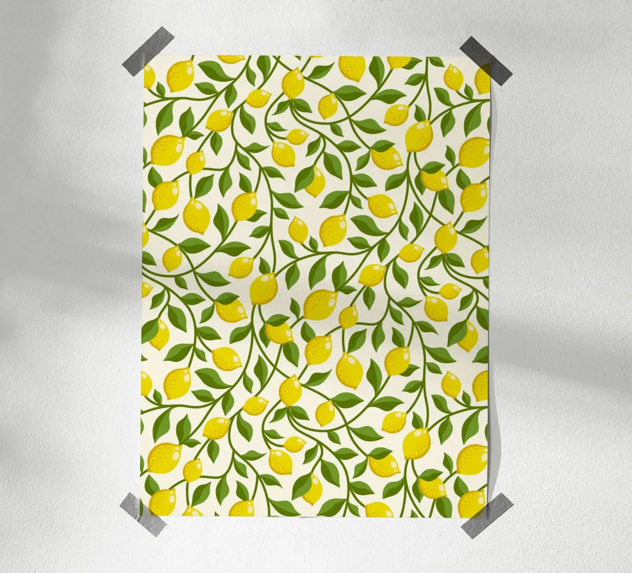 Yellow Lemons and Green trailing Leaves on Cream poster by CoelfenArt
