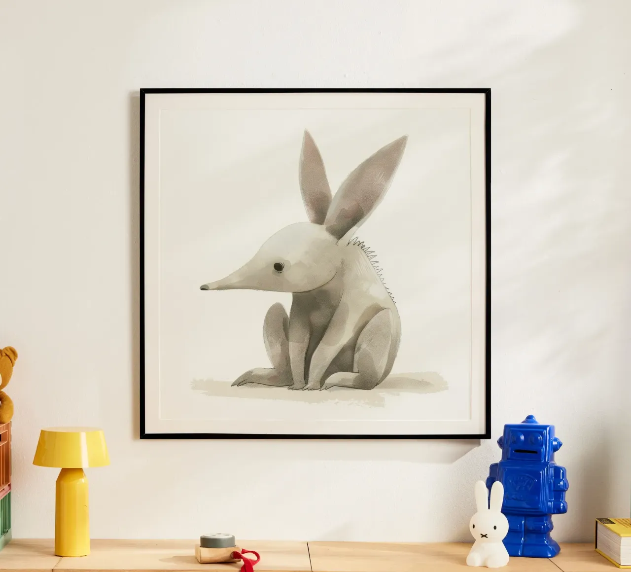 Illustrazione di un oritteropo seduto poster con telaio in plastica da DesignDoodle