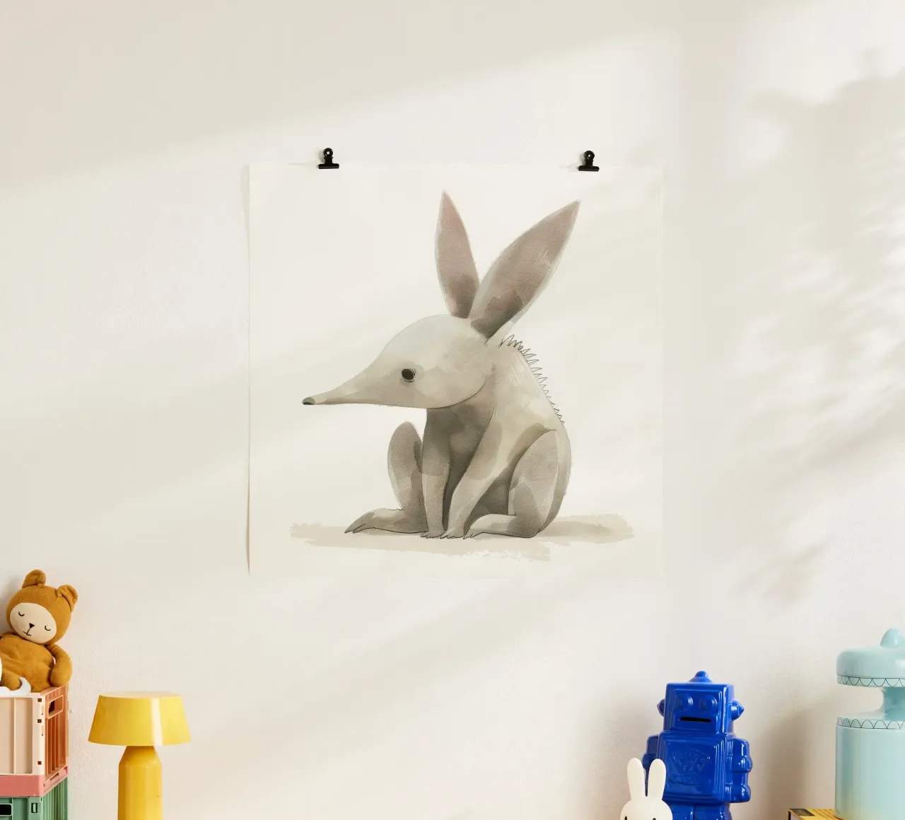 Illustrazione di un oritteropo seduto poster con telaio in plastica da DesignDoodle