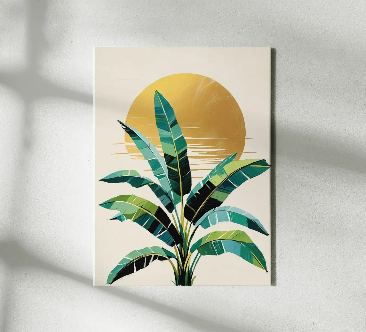 Gouden Zon & Bananenbladeren Tropische Kunstdruk canvas met Baklijst van Artistic-shop