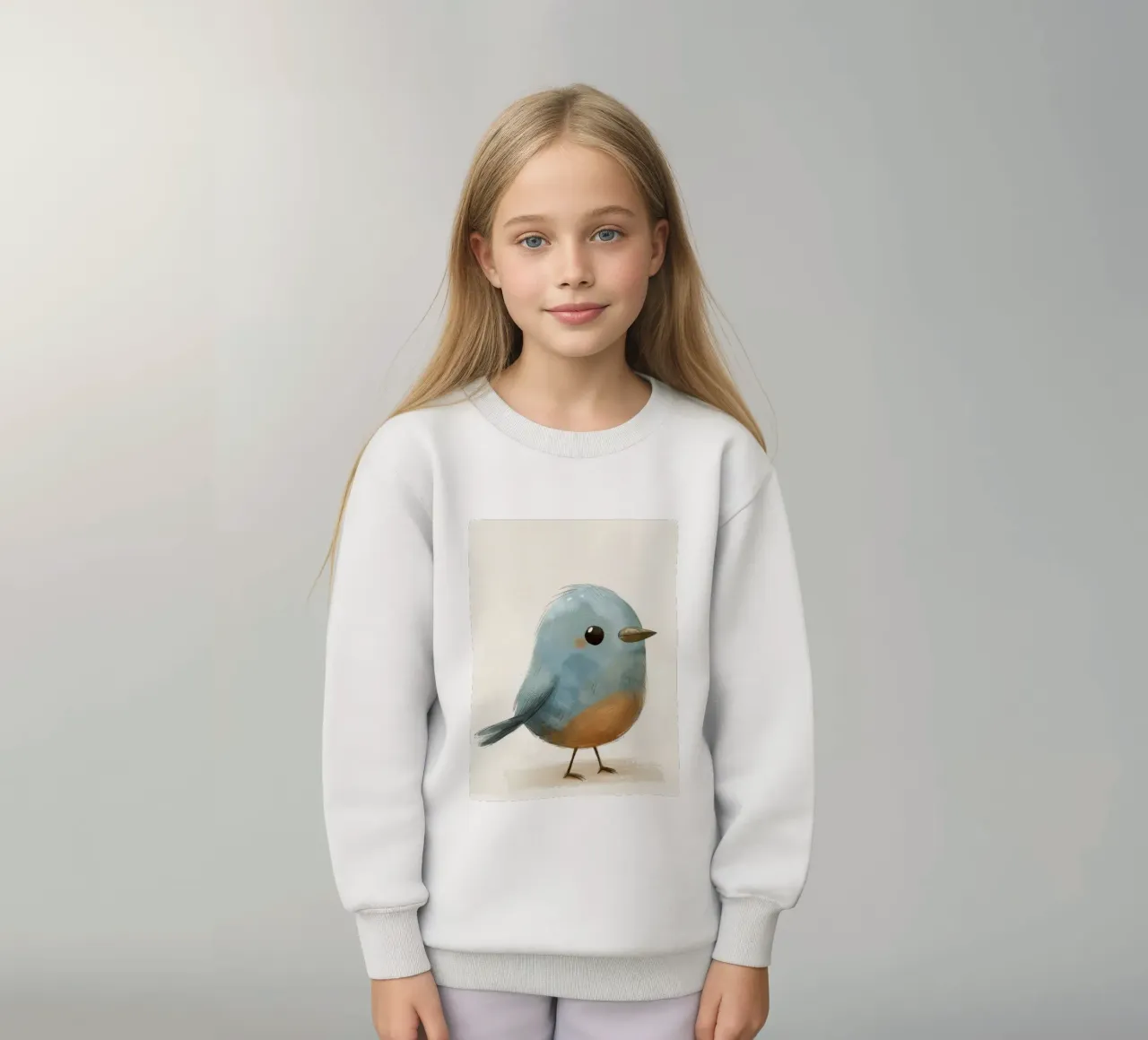 Illustration of a Small Blue Bird kids sweatshirt by DesignDoodle