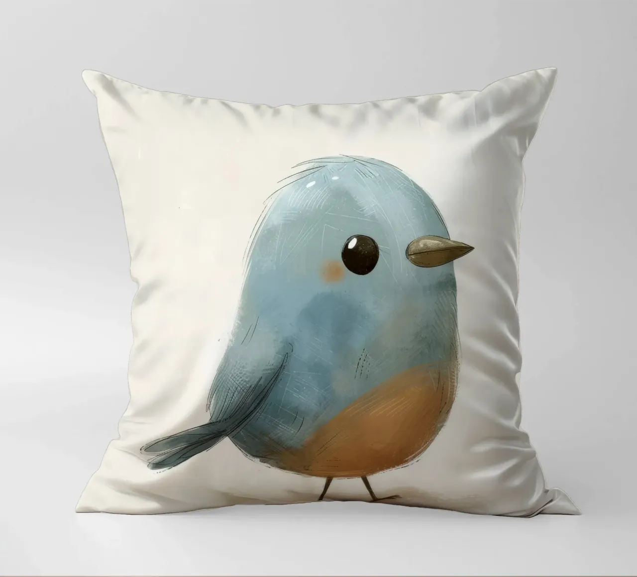 Illustrazione di un piccolo uccello blu cuscino da DesignDoodle