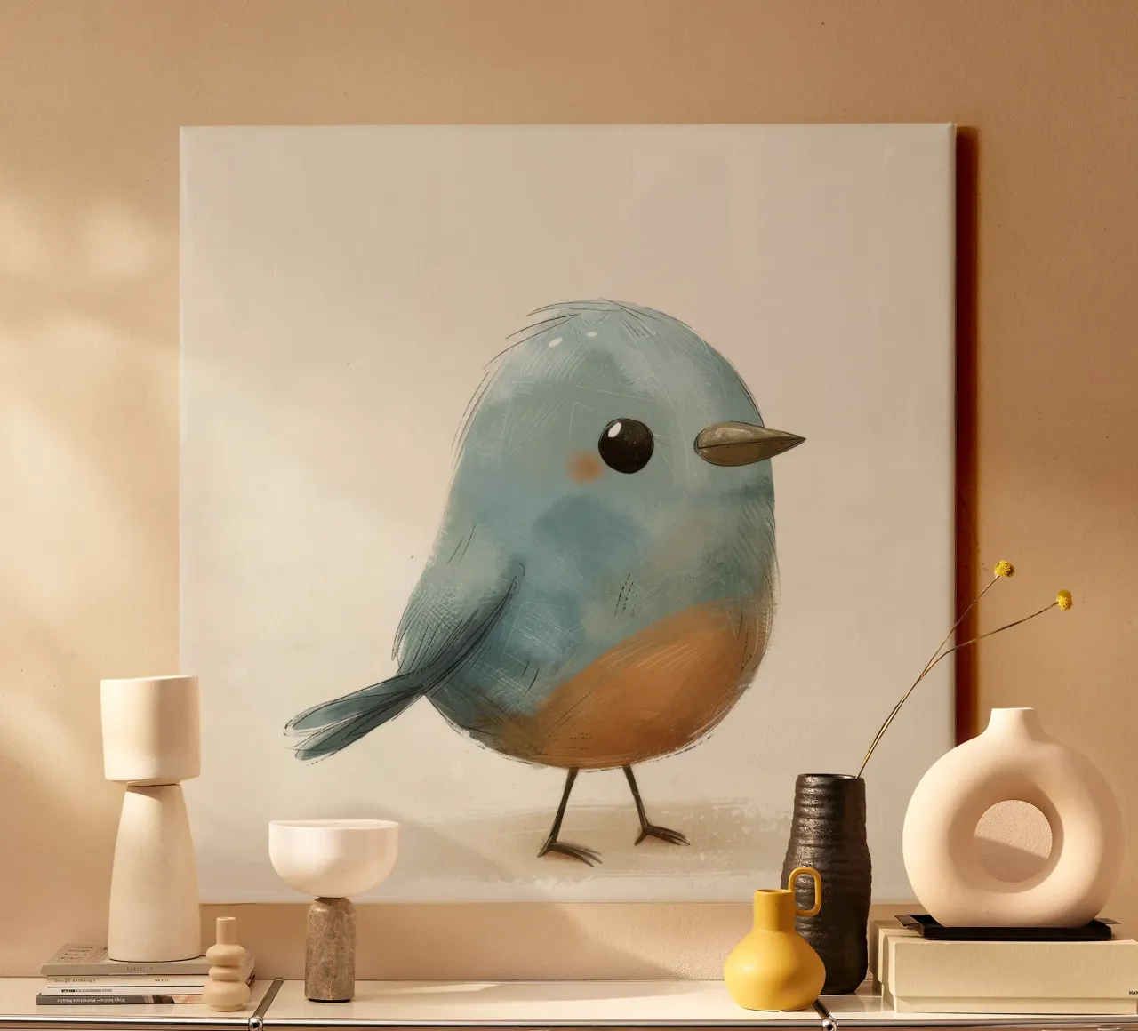 Illustrazione di un piccolo uccello blu tela da DesignDoodle