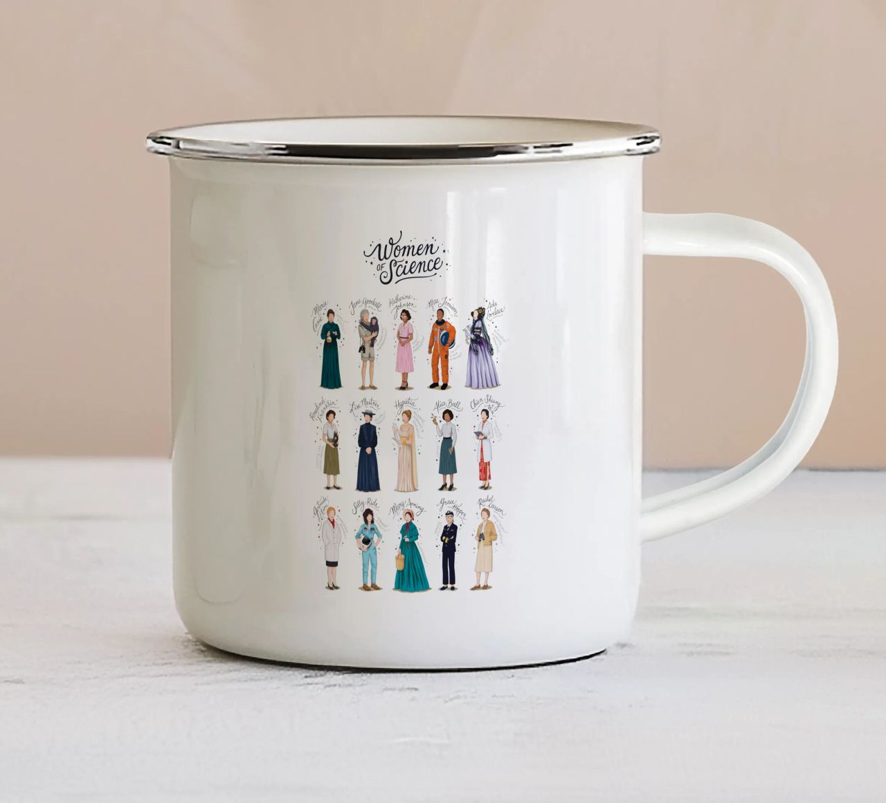 Donne di scienza tazza in smalto da Nour Tohme