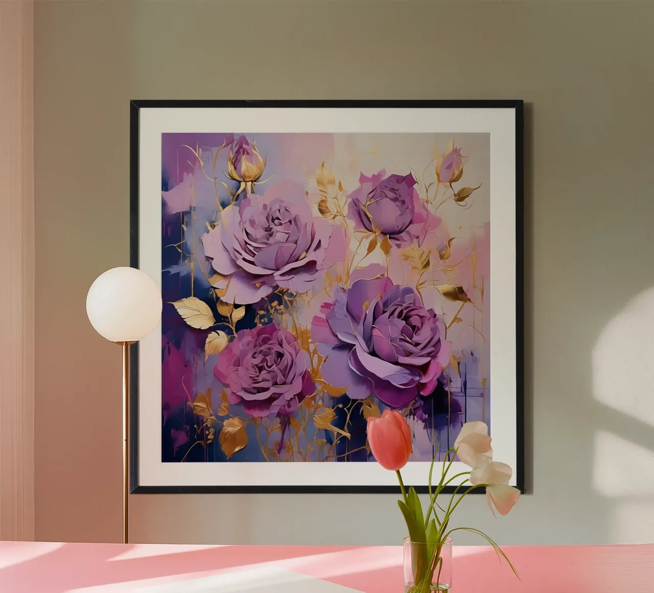 Rosen_gold_lila_2 poster con telaio in plastica da Farb- und Blütenzauber by LK
