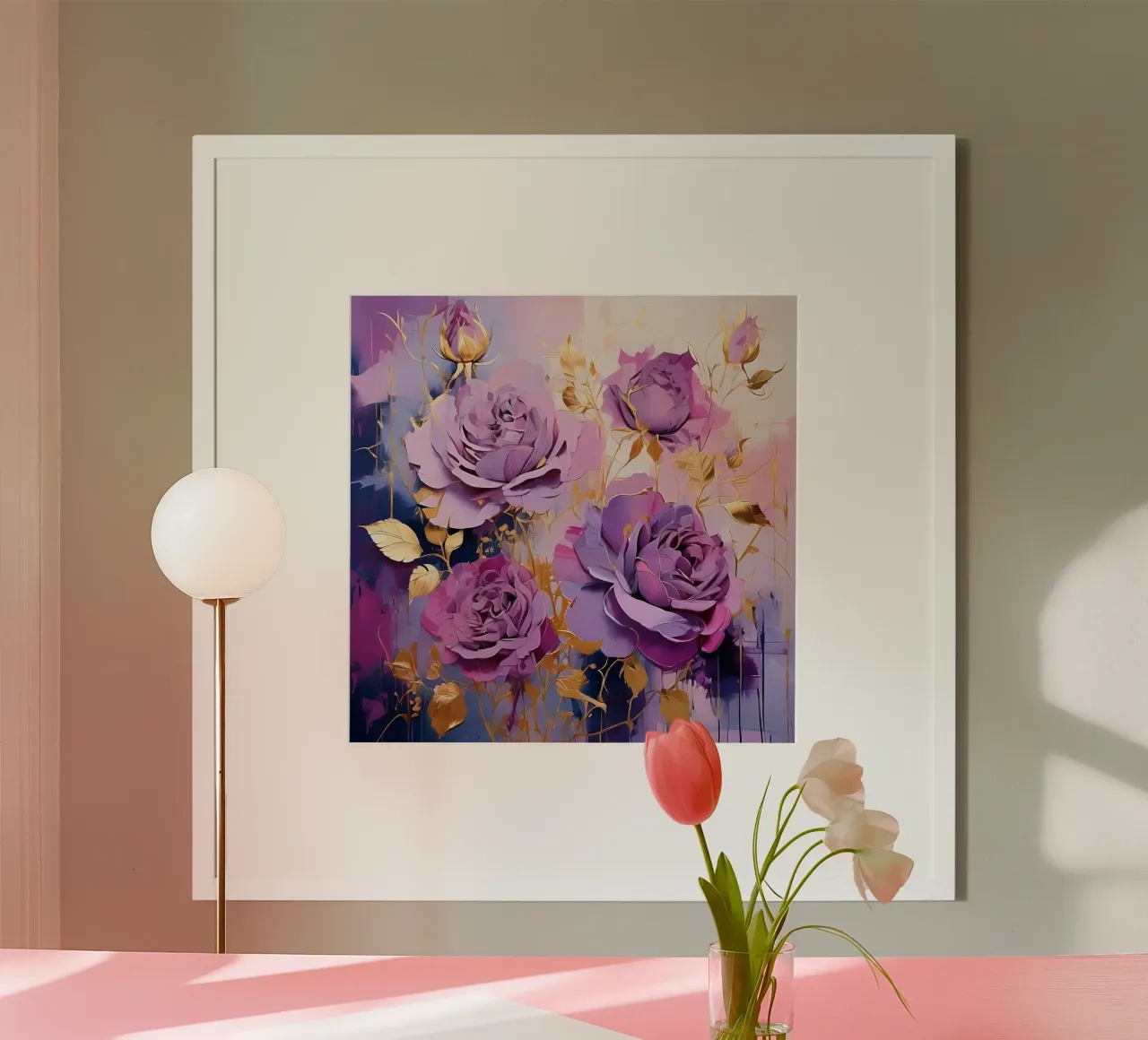 Rosen_gold_lila_2 poster con telaio in plastica da Farb- und Blütenzauber by LK