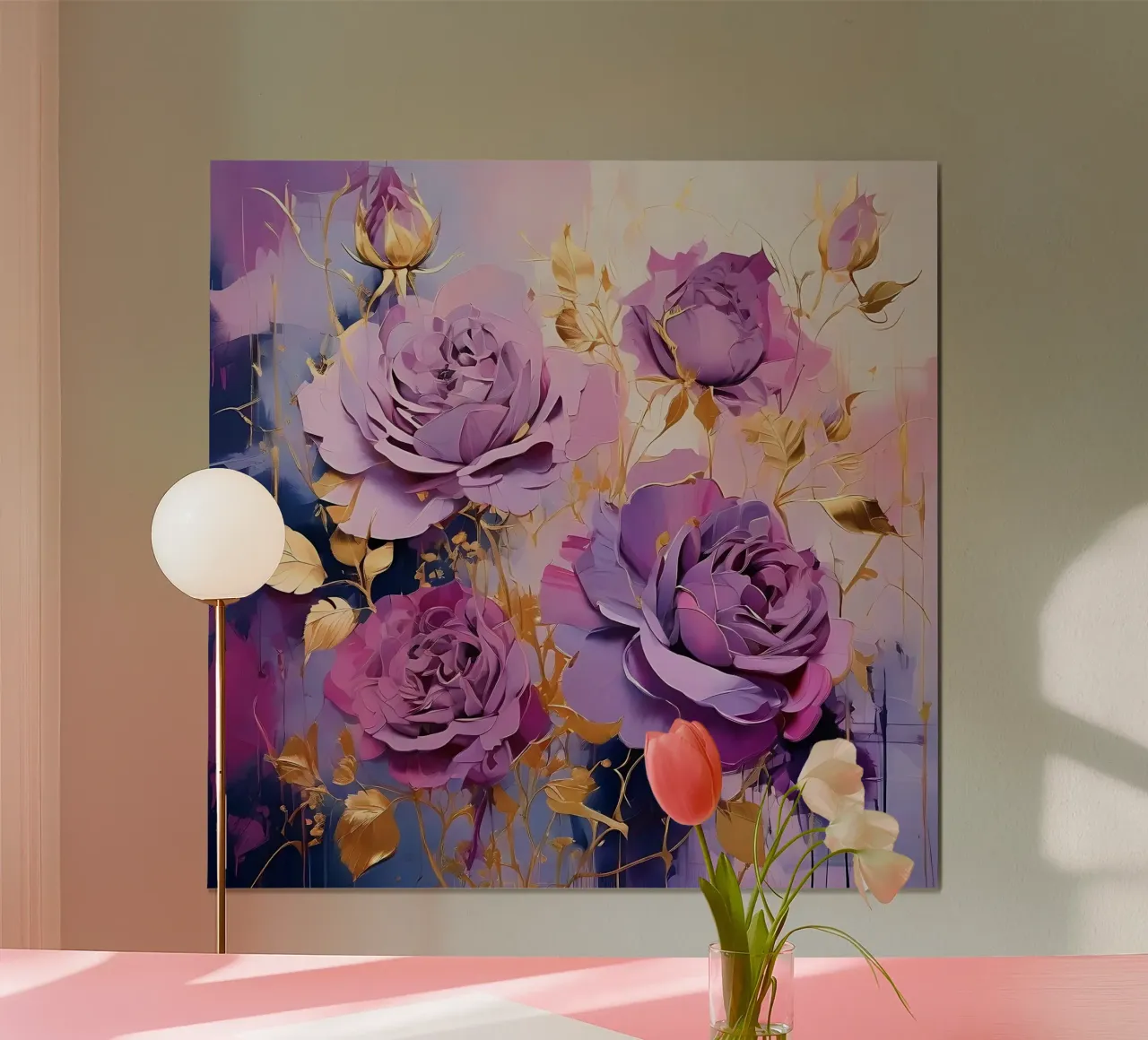Rosen_gold_lila_2 poster con telaio in plastica da Farb- und Blütenzauber by LK