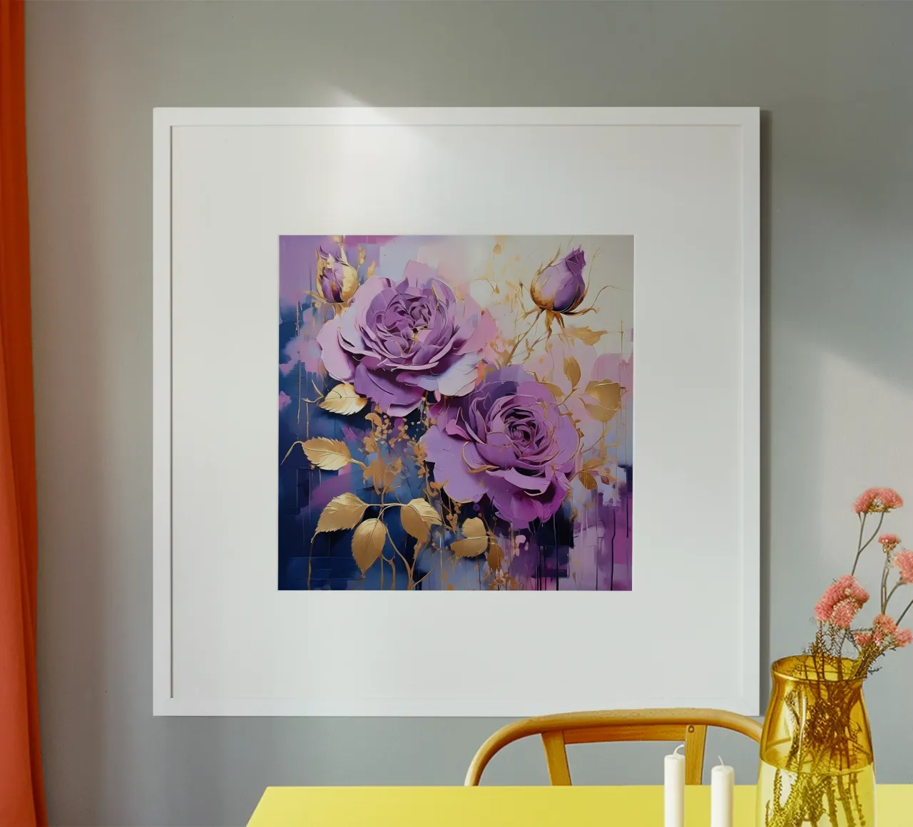 Rosen_gold_lila_3 poster con telaio in plastica da Farb- und Blütenzauber by LK