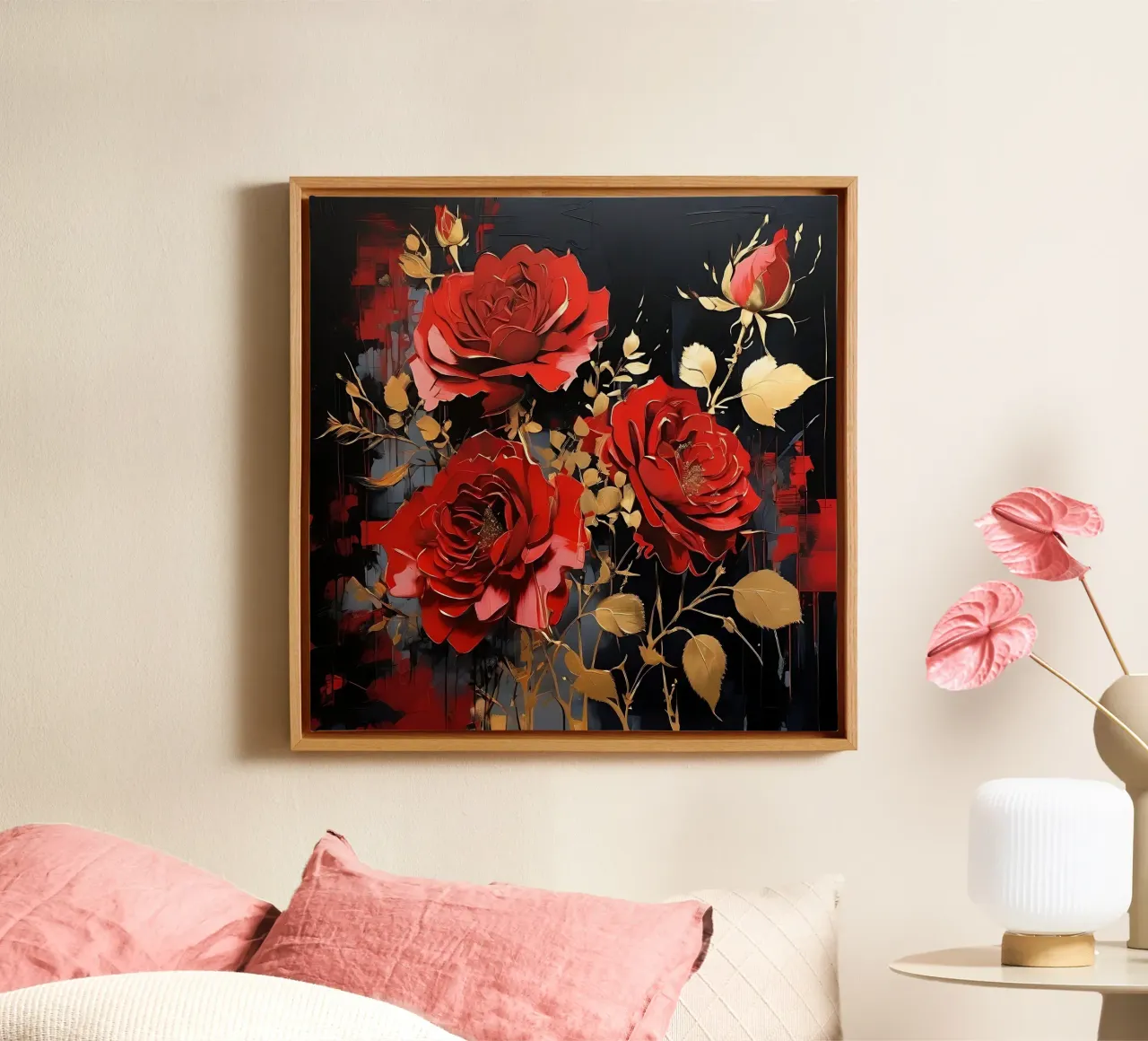 Rosen_goud_rot_1 canvas met Baklijst van Farb- und Blütenzauber by LK