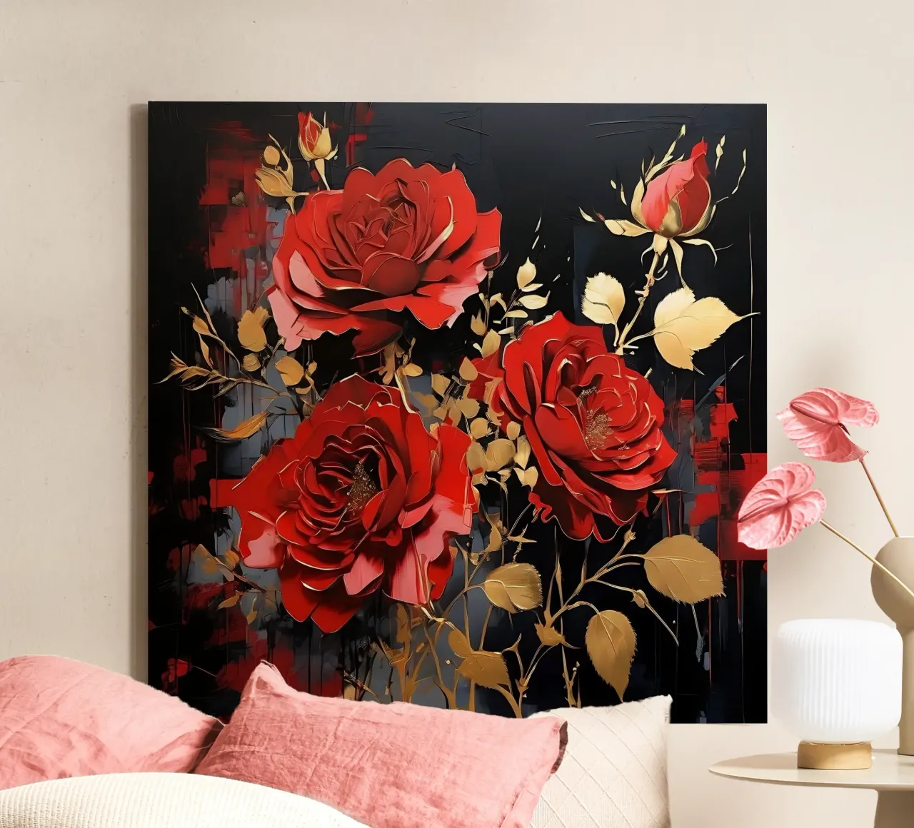 Rosen_goud_rot_1 canvas met Baklijst van Farb- und Blütenzauber by LK