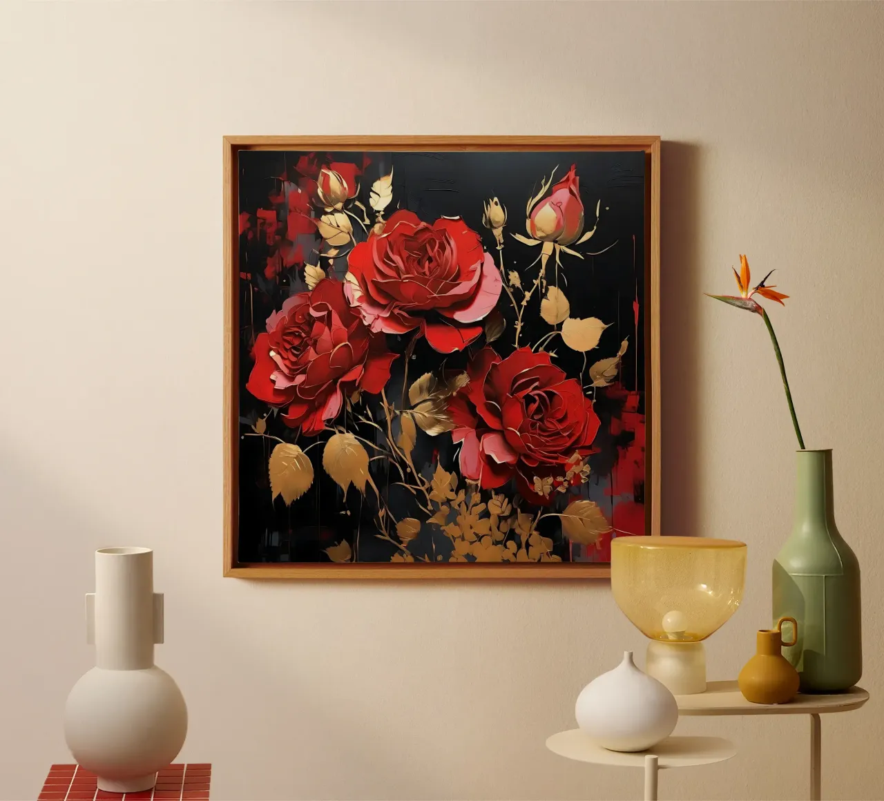 Rosen_goud_rot_2 canvas met Baklijst van Farb- und Blütenzauber by LK