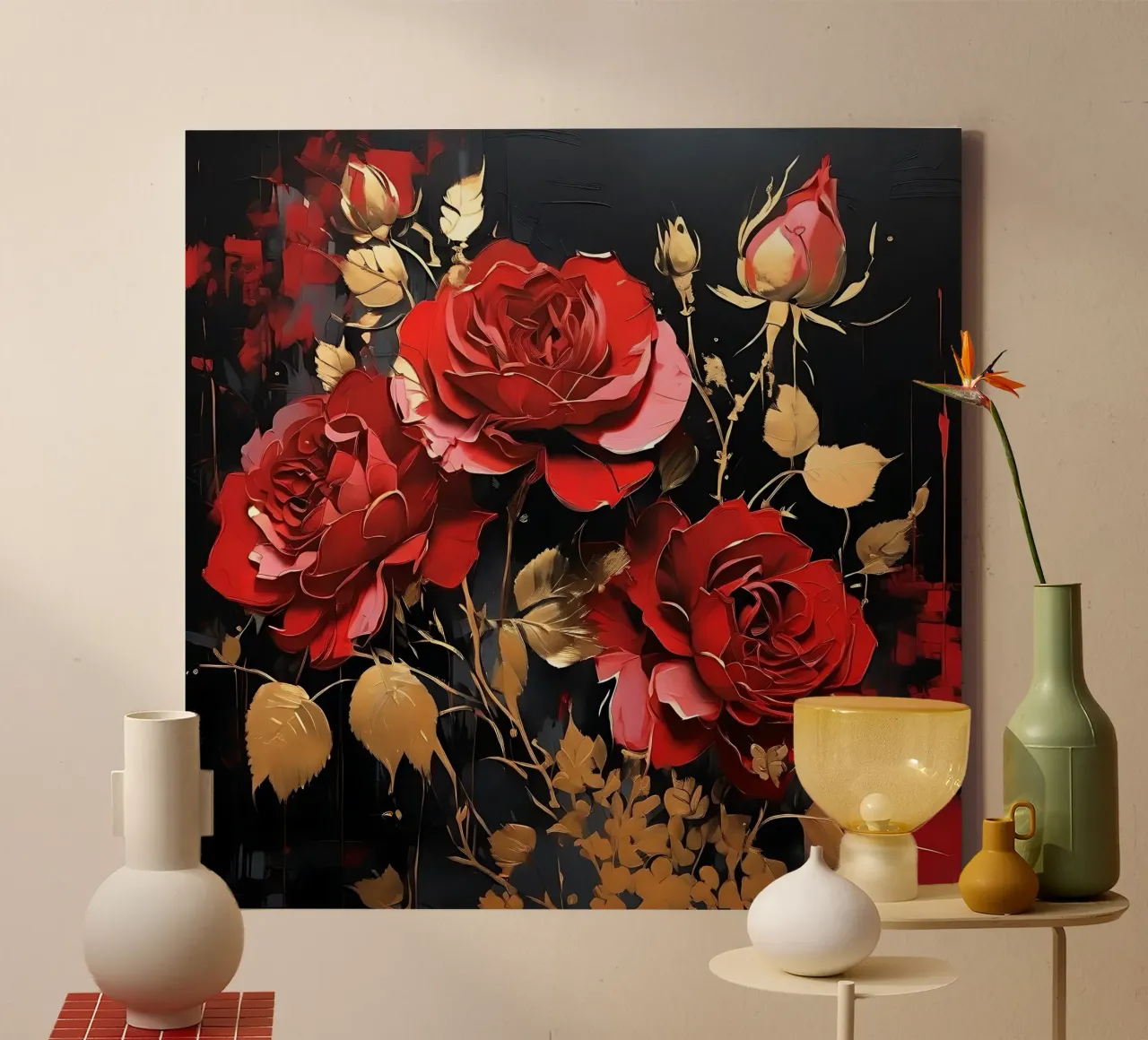 Rosen_goud_rot_2 canvas met Baklijst van Farb- und Blütenzauber by LK