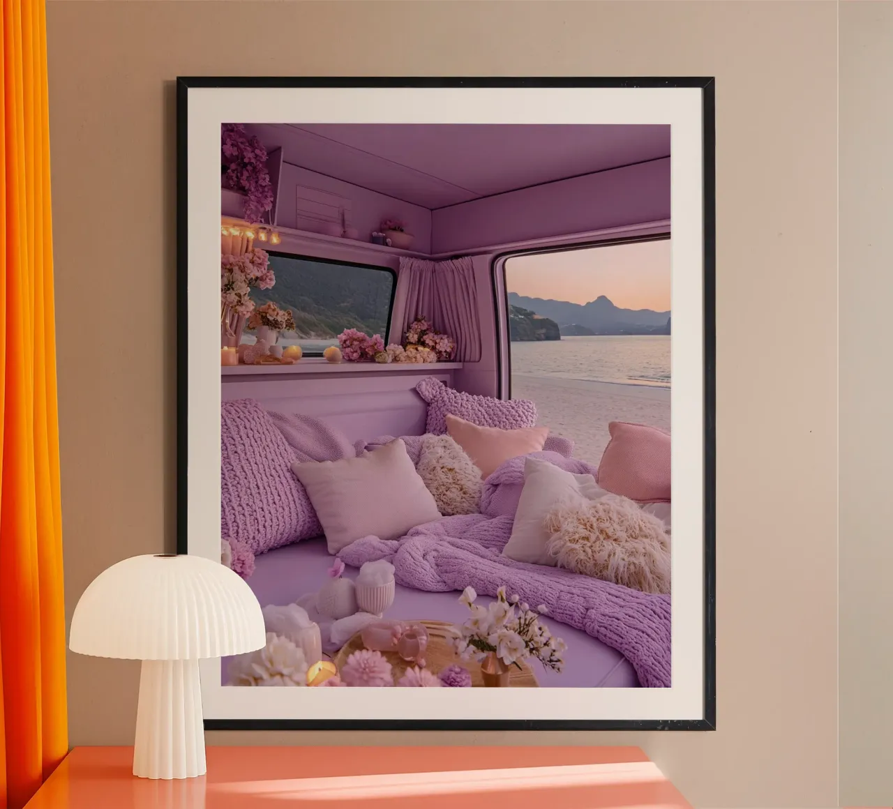 Reverie lilla poster con telaio in legno da PhotoVibe Decor