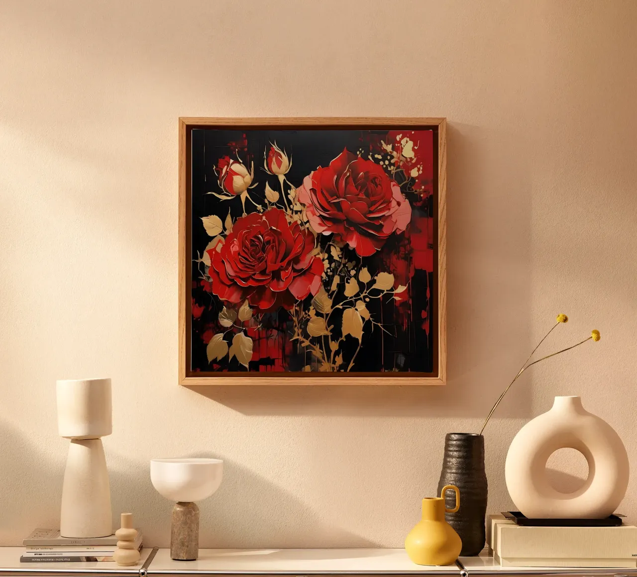 Rosen_goud_rot_3 canvas met Baklijst van Farb- und Blütenzauber by LK