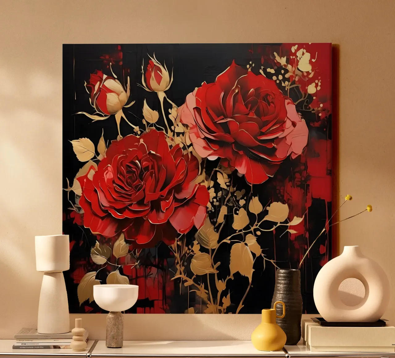 Rosen_goud_rot_3 canvas met Baklijst van Farb- und Blütenzauber by LK