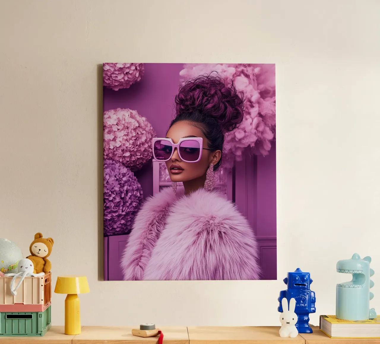 Lila mijmering canvas met Baklijst van PhotoVibe Decor