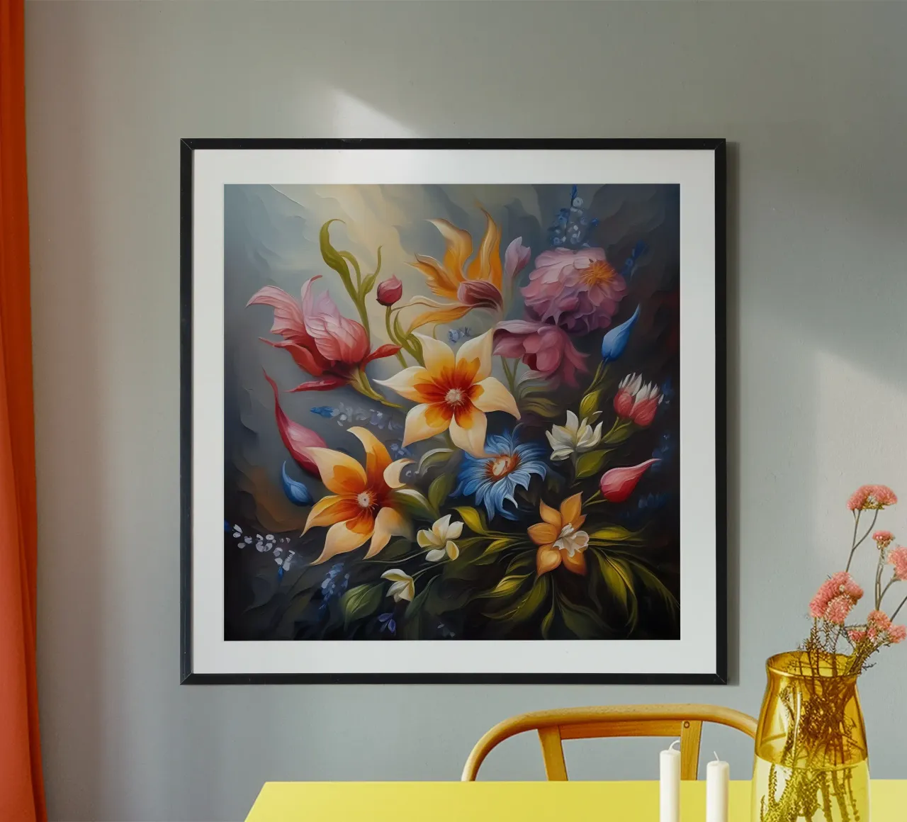 Fiori_pittura_1 poster con telaio in legno da Farb- und Blütenzauber by LK